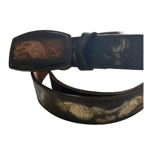 Western Chief Other - Vintage Western Eagle Belt Buckle With Hand Tooled Cowhide 42” Leather Belt